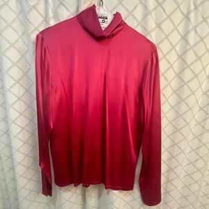 Silk Turtleneck Hot Pink Long Sleeve Top Vintage Linda Allard Ellen Tracy